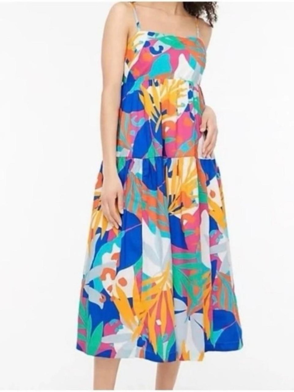 Jcrew Floral Abstract Tiered Midi Dress in Multicolor with Tie Back
